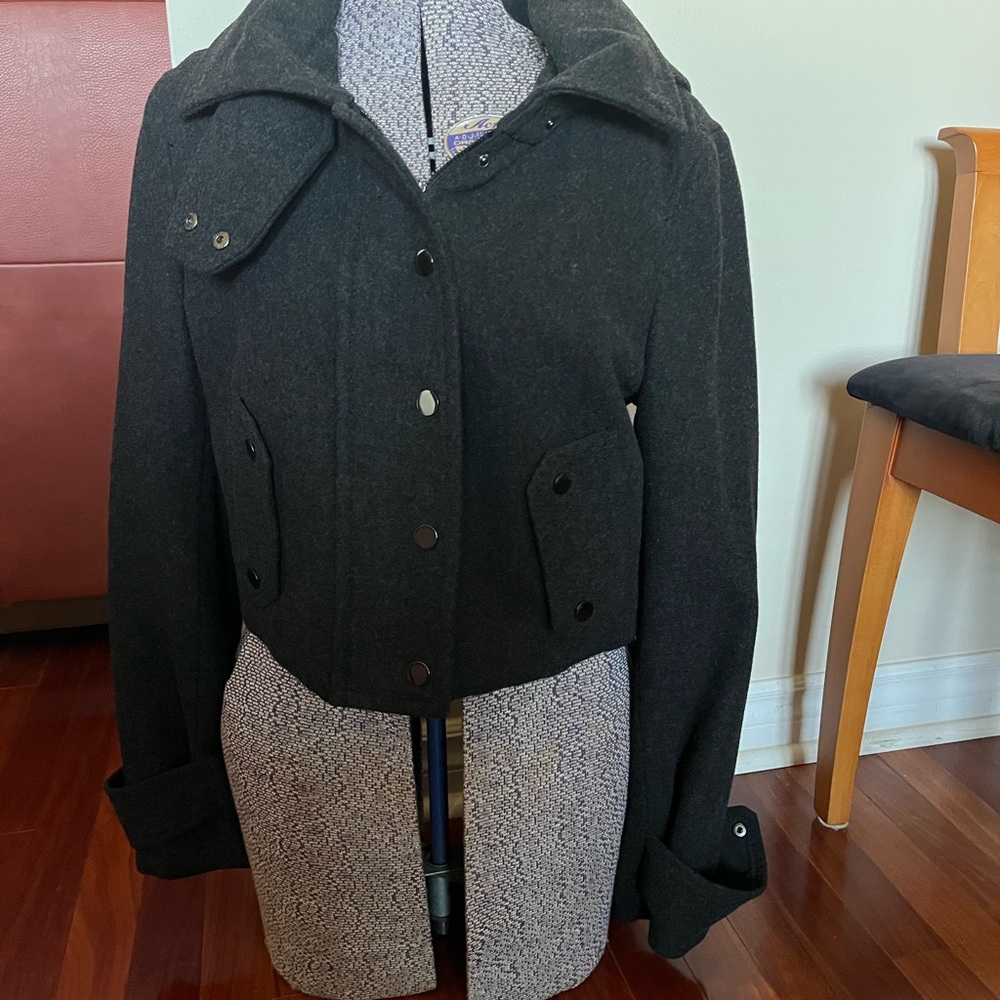 BCBGMaxAzria Charcoal Wool jacket with hood NWT